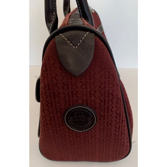 Pedro Rogado Satchel Burgundy Logo Print with Brown Leather Trim Made in Spain - Picture 4 of 10